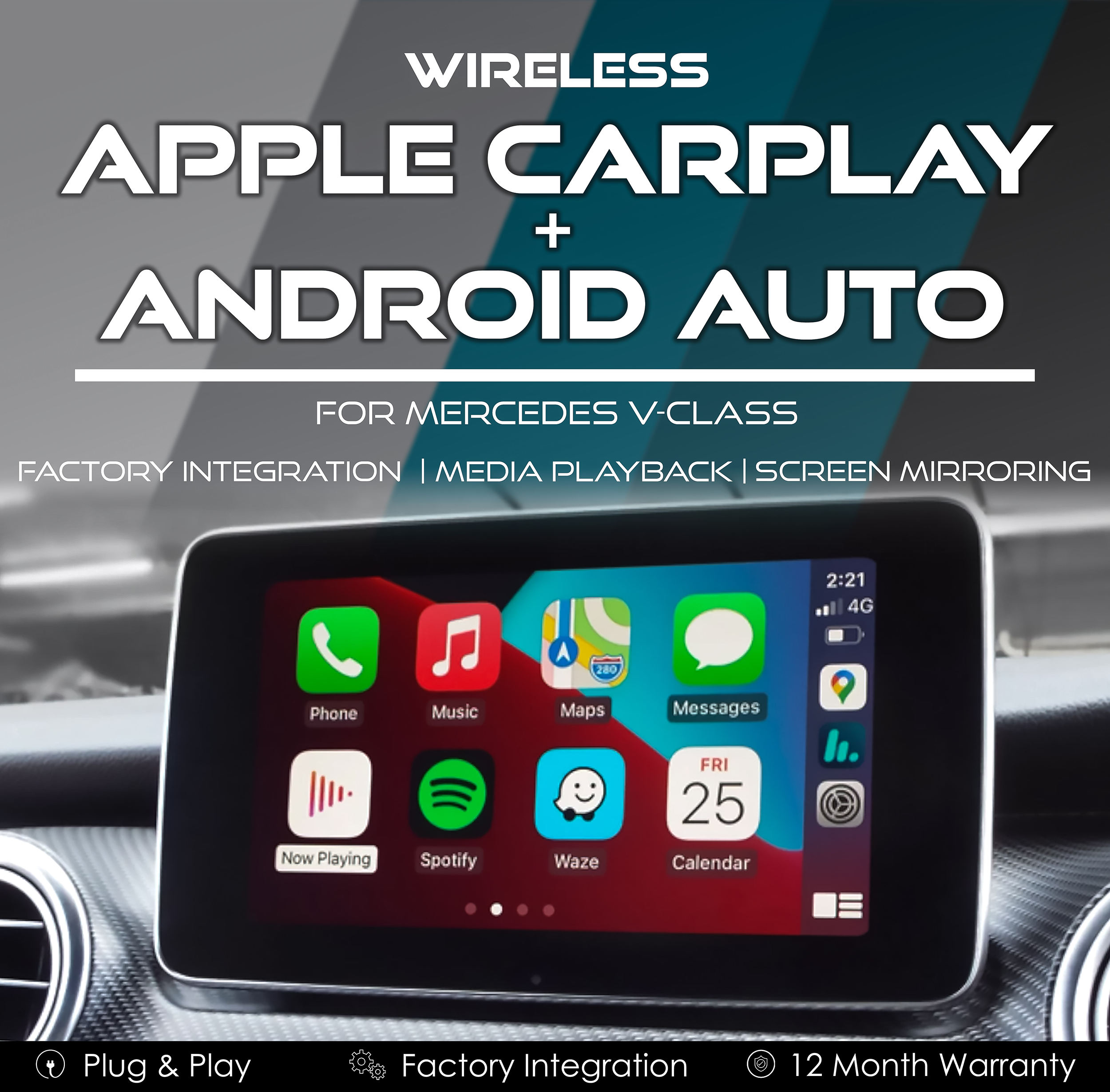 Wireless Apple CarPlay & Android Auto Integration for Mercedes W447 V-Class