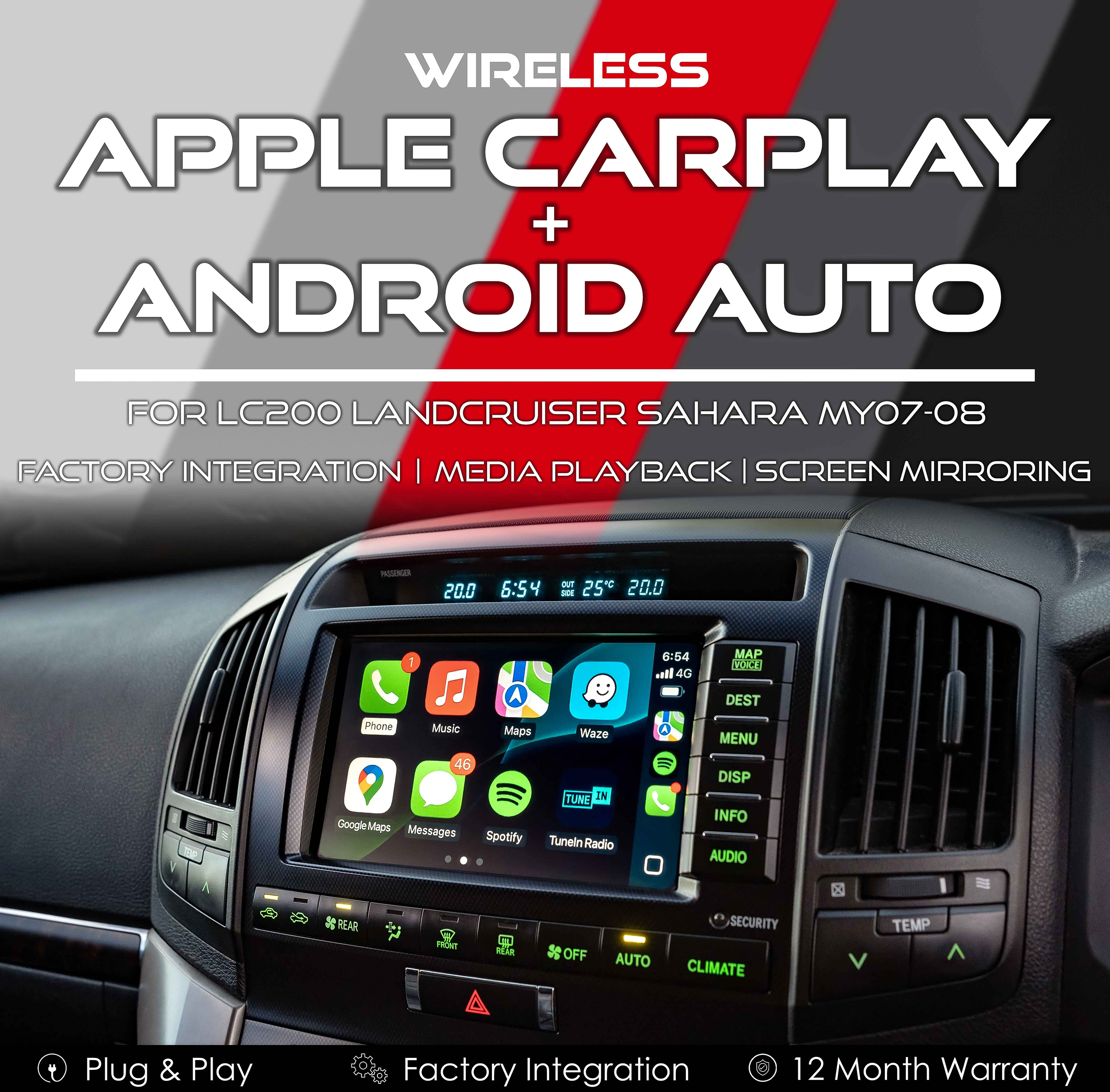 Apple CarPlay & Android Auto Integration for Toyota LC200 LandCruiser Sahara 07-08