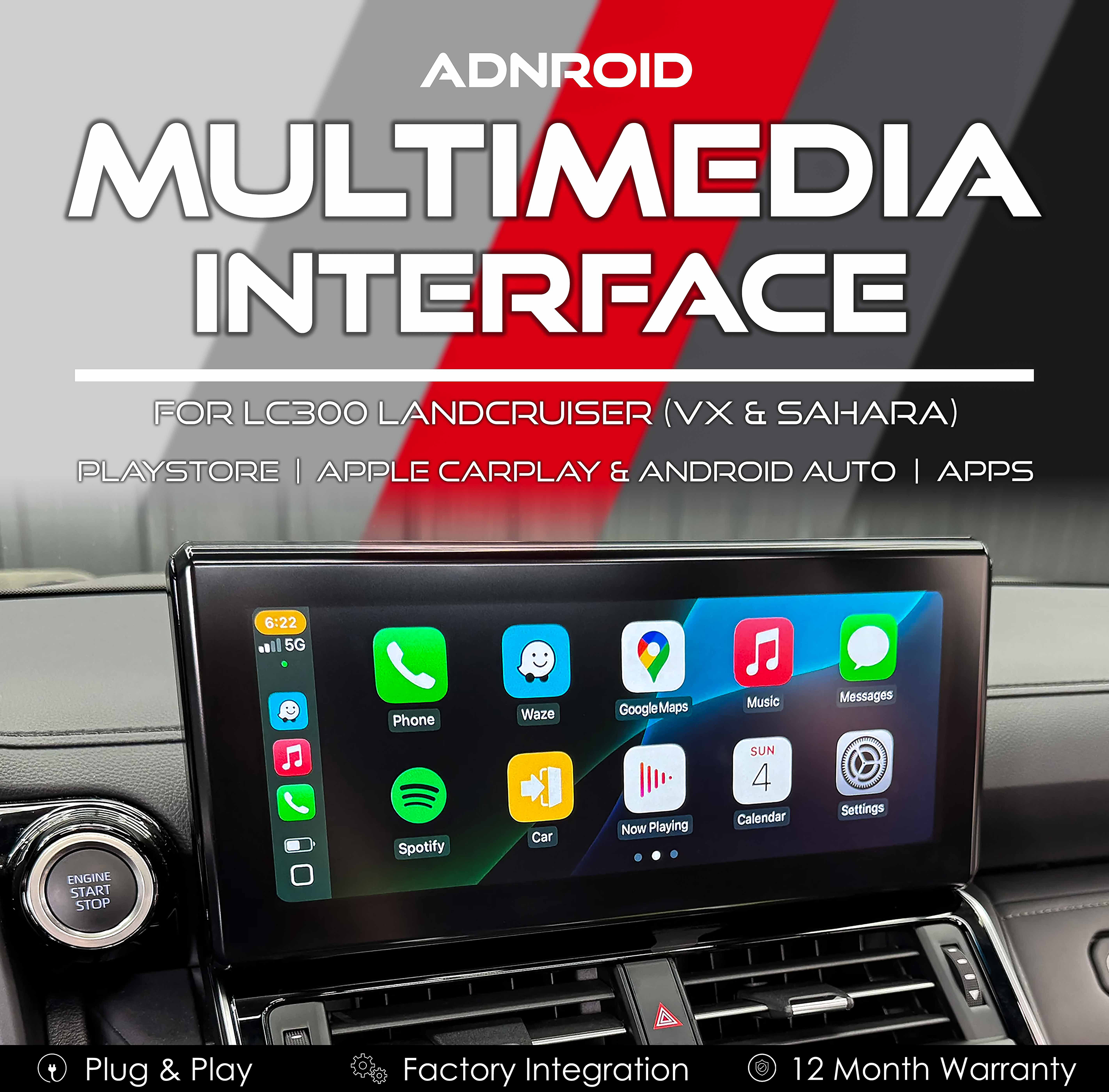 Android Multimedia Interface with Apple CarPlay & Android Auto for Toyota LC300 Landcruiser VX & Sahara 22-24