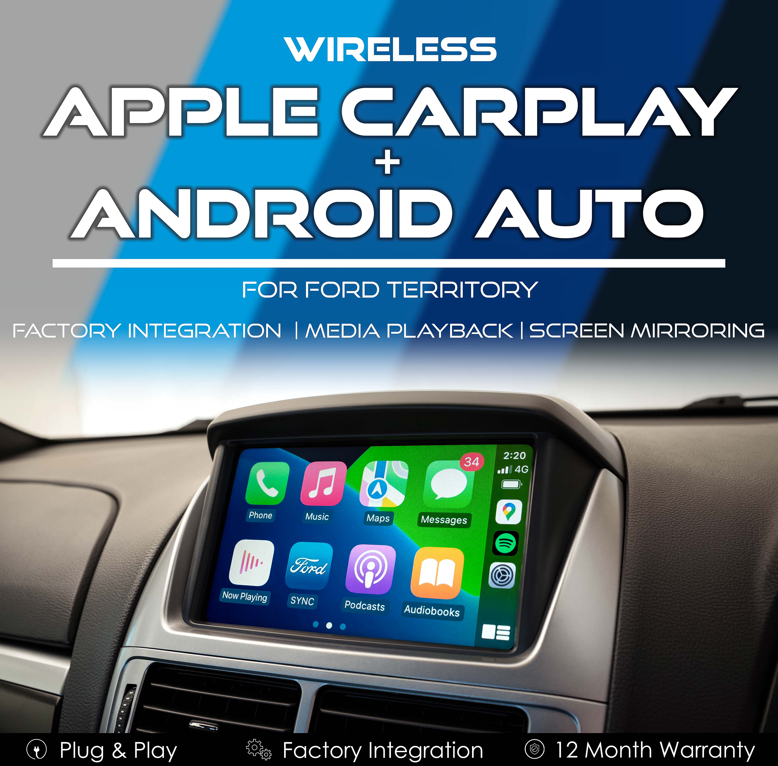 Wireless Apple CarPlay Android Auto Integration for Ford SZ MKII Territory
