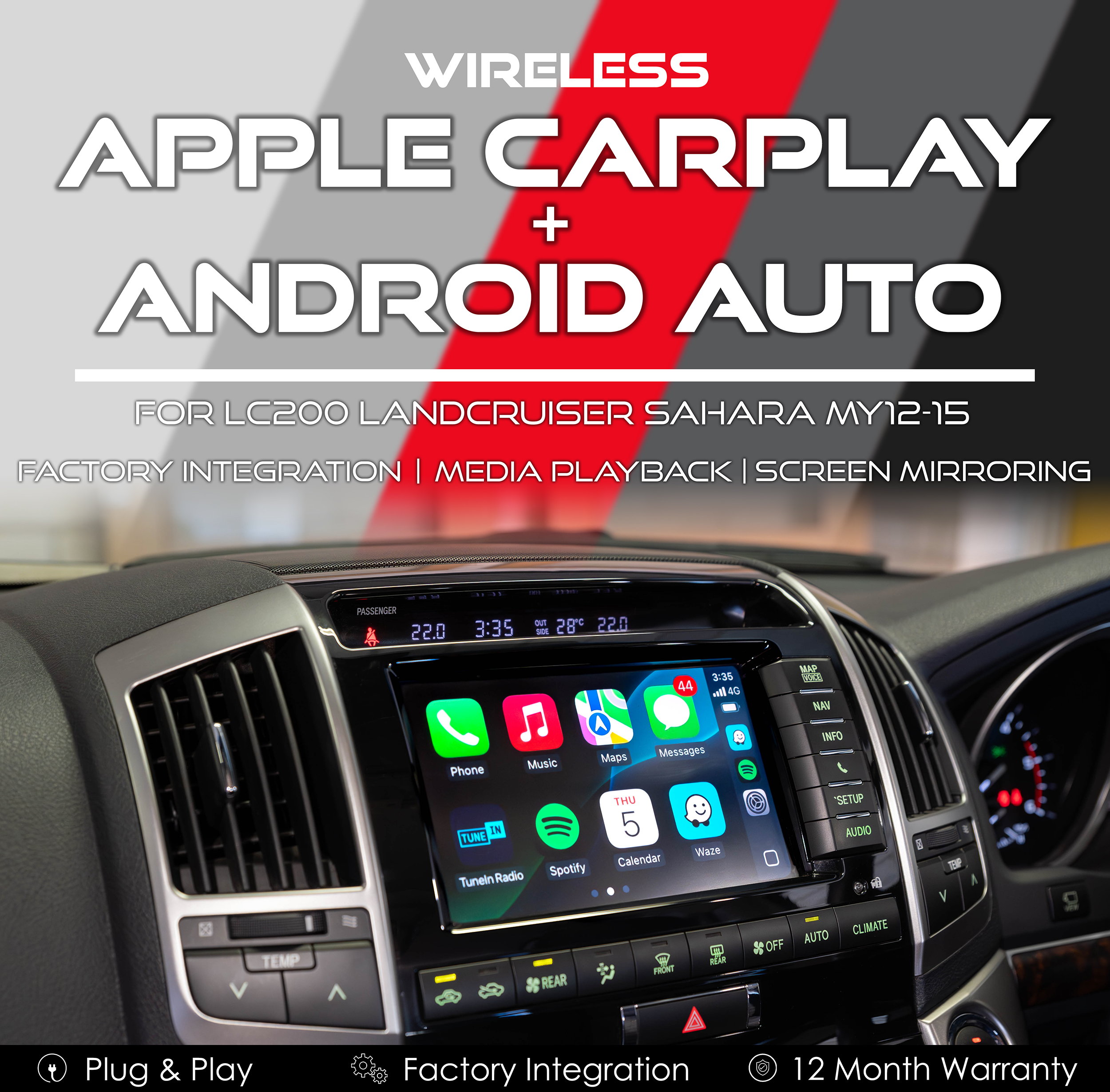 Apple CarPlay & Android Auto Integration for Toyota Pre-Facelift LC200 LandCruiser Sahara 12-15