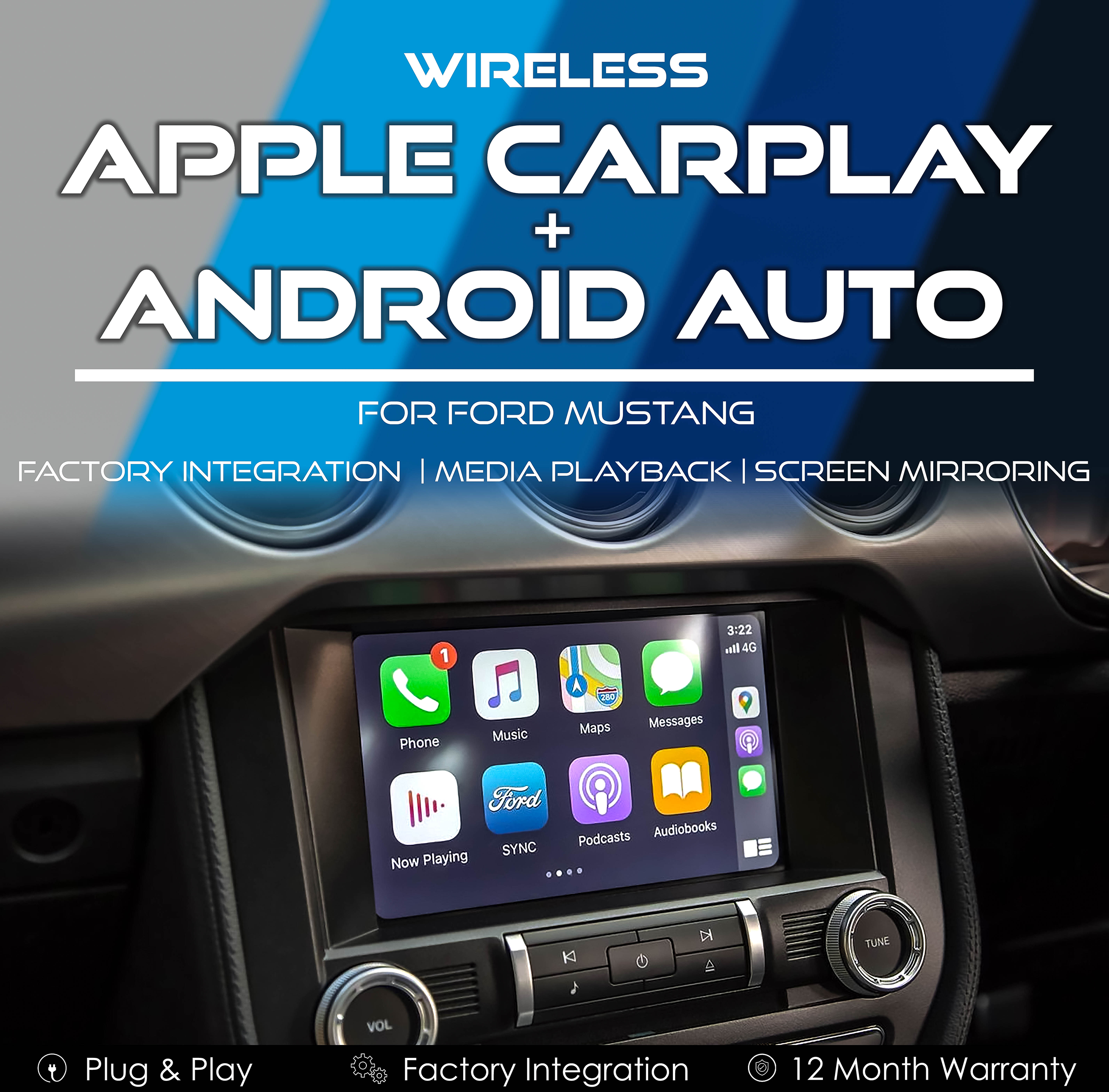 Wireless Apple CarPlay & Android Auto Integration for Ford FM-Gen Mustang