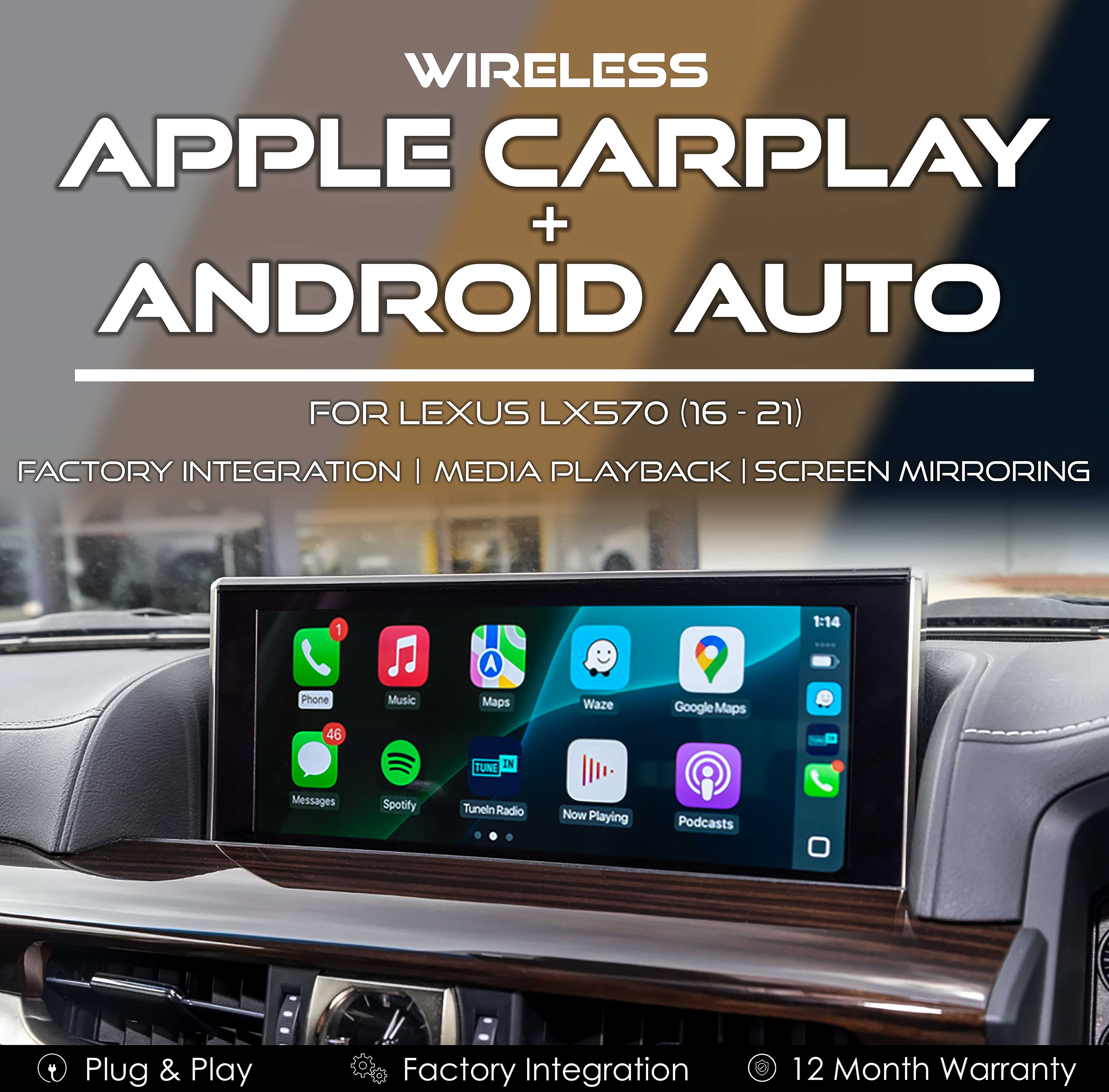Wireless Apple CarPlay & Android Auto Integration for Lexus LX570 MY16-21