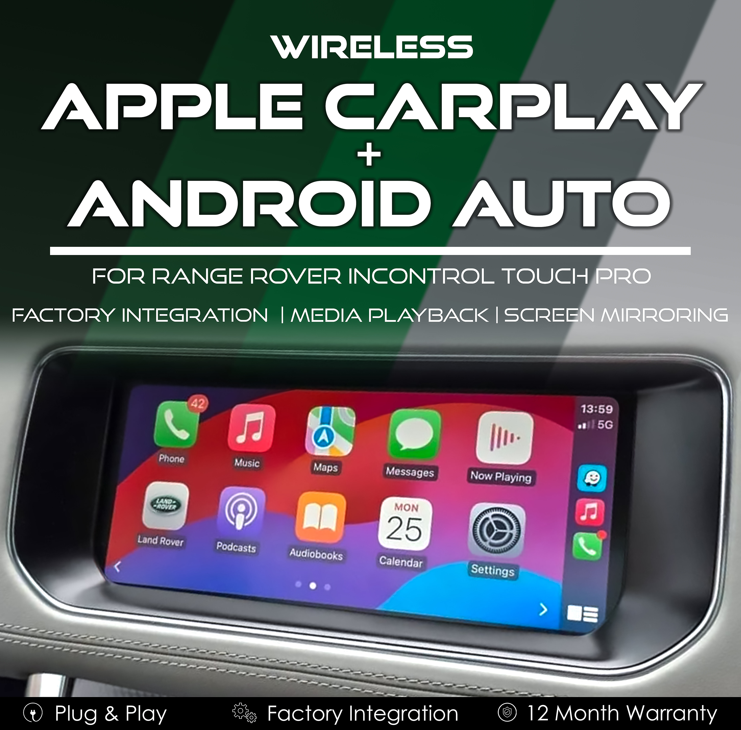 Wireless Apple CarPlay & Android Auto Integration for Range Rover InControl Touch Pro