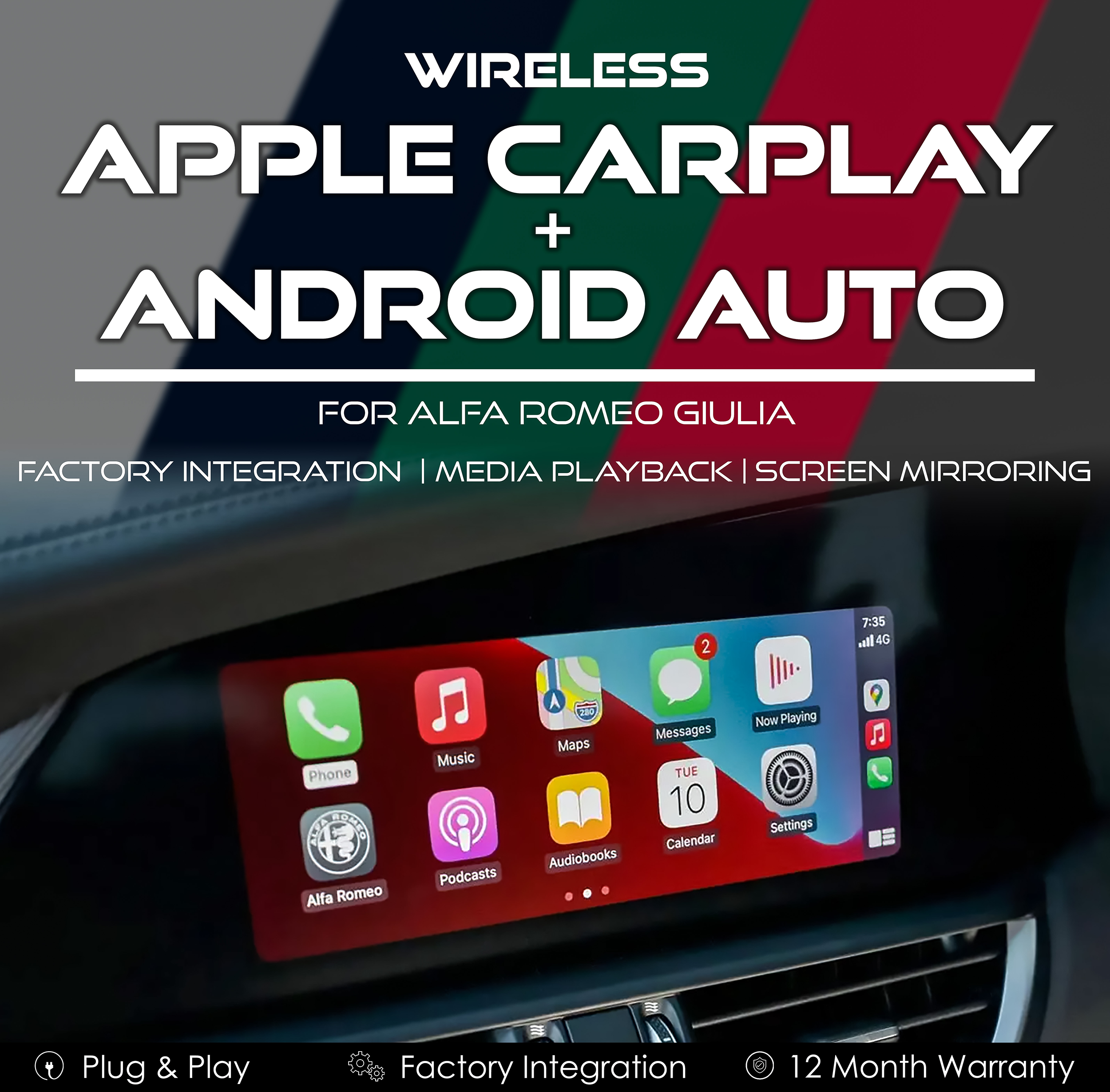 Wireless Apple CarPlay Android Auto Integration for Alfa Romeo Giulia