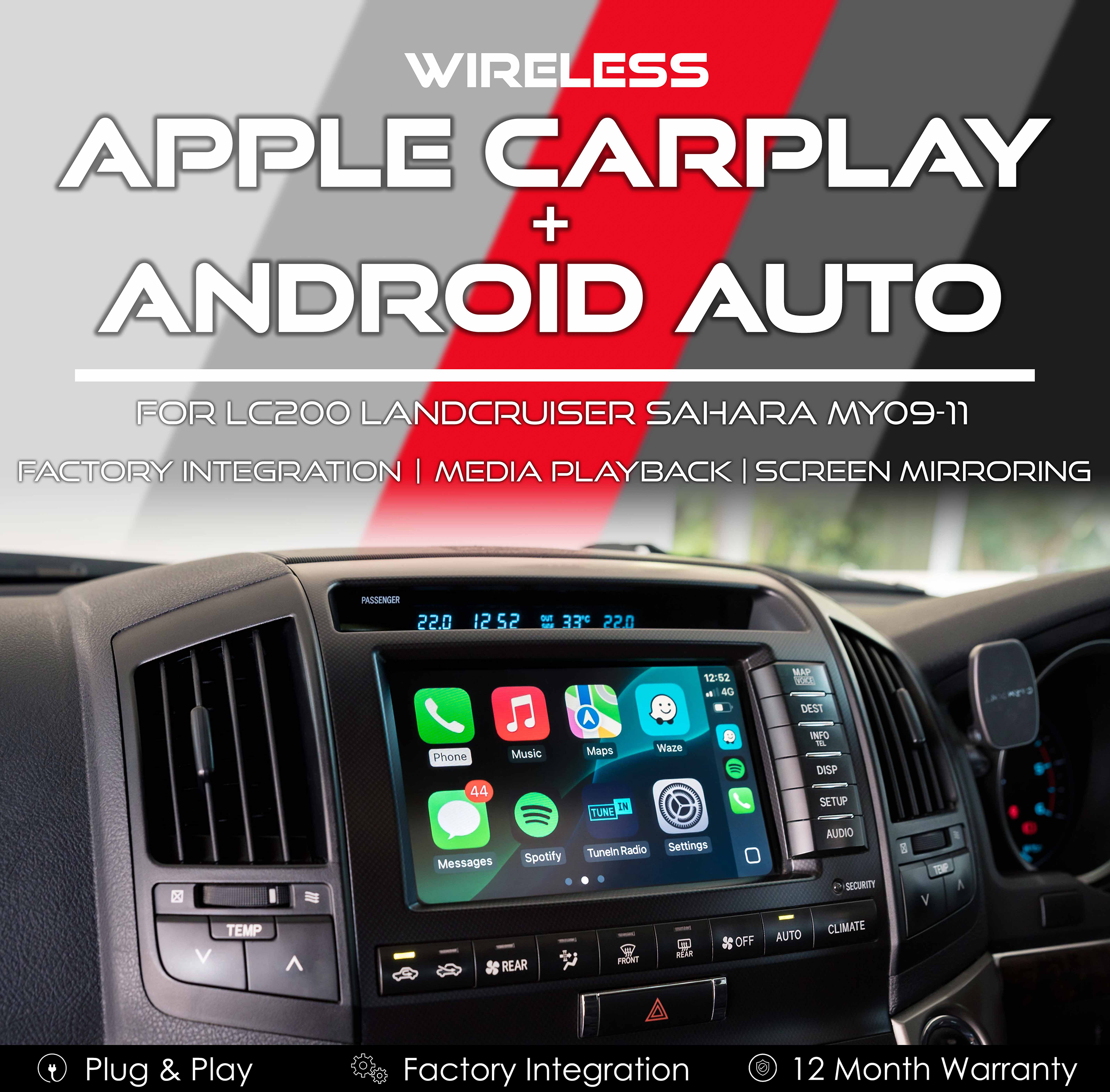 Apple CarPlay & Android Auto Integration for Toyota LC200 LandCruiser Sahara 09-11