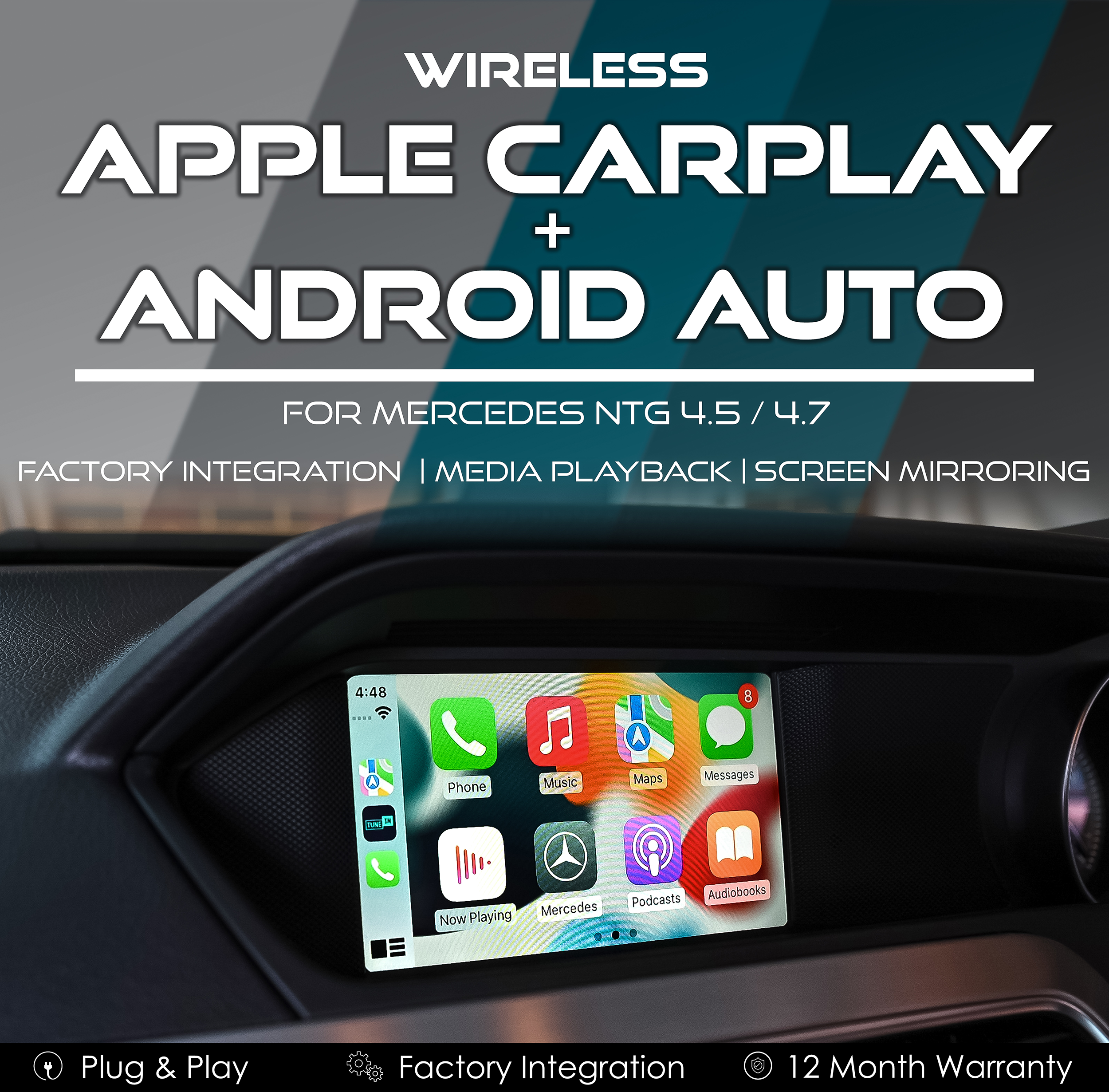 Wireless Apple CarPlay & Android Auto Integration for Mercedes NTG4.5 / 4.7