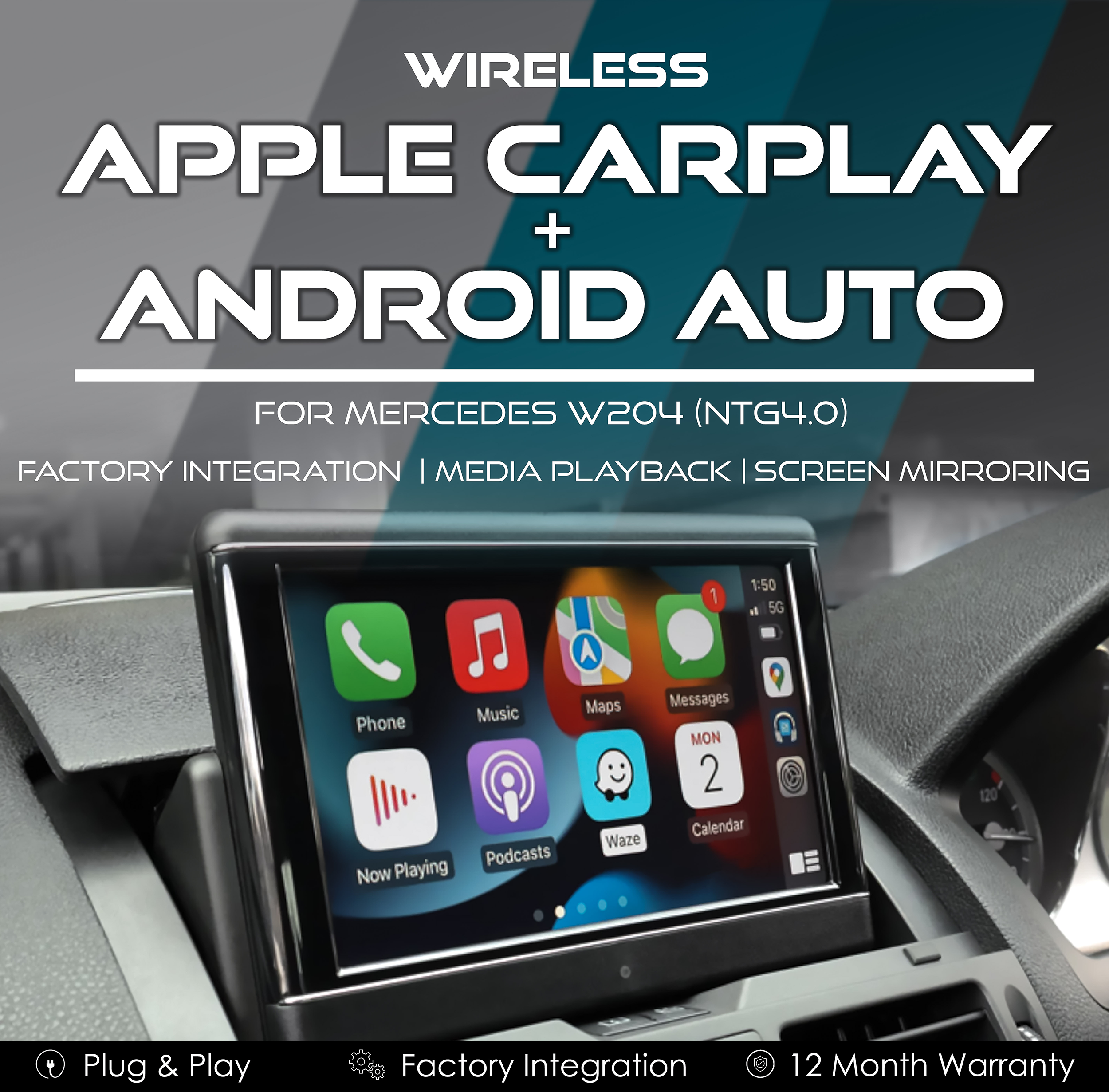 Wireless Apple CarPlay & Android Auto Integration for Mercedes W204 C-Class NTG4.0