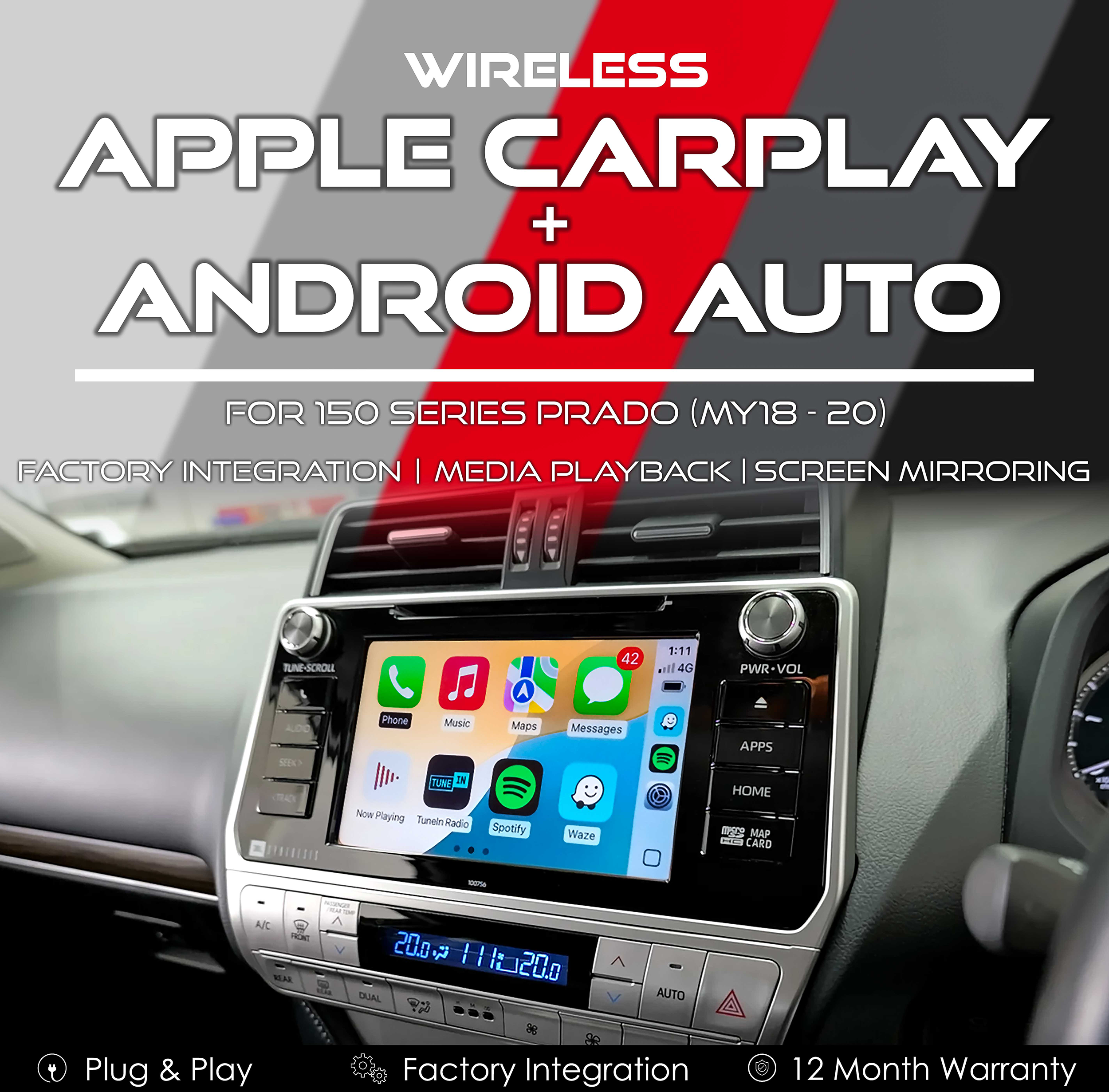 Apple CarPlay & Android Auto Integration for Toyota LC150 LandCruiser Prado MY18-20