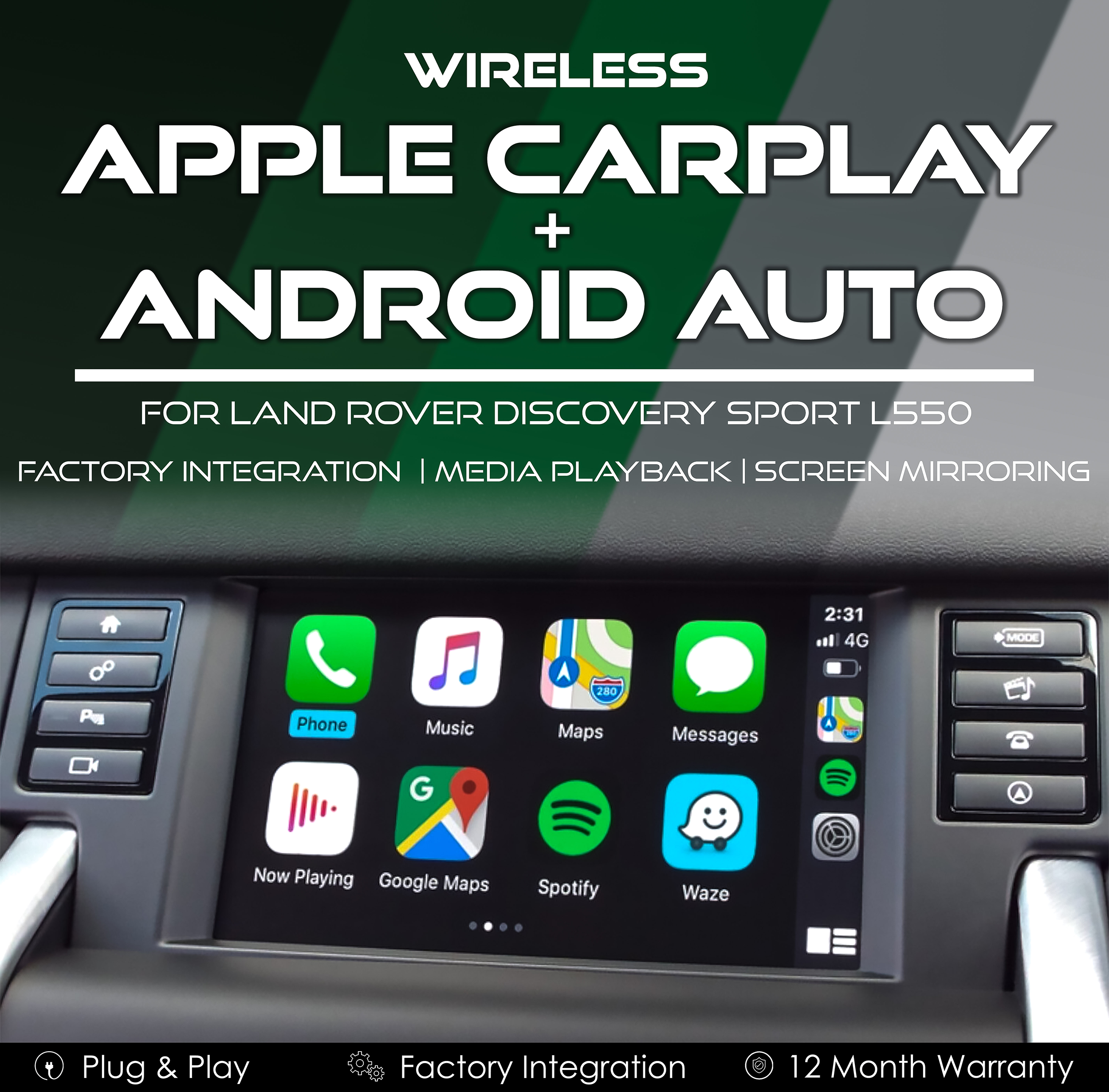 Wireless Apple CarPlay & Android Auto Integration for Land Rover L550 Discovery Sport