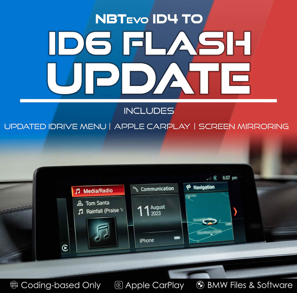 BMW NBT EVO ID4 To ID6 Flash Upgrade With OEM Carplay Android Mirroring, Map Upd
