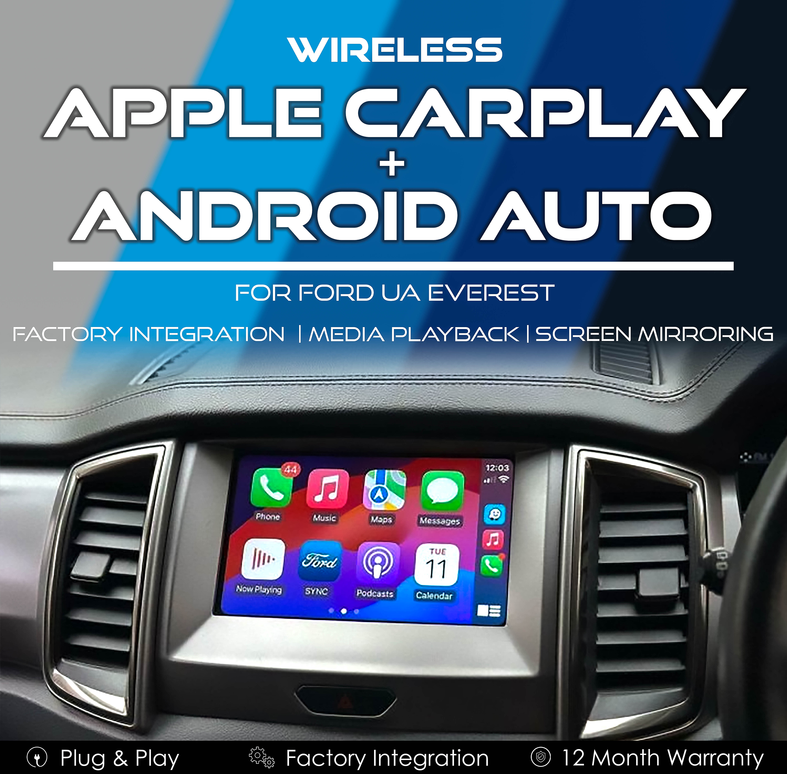 Wireless Apple CarPlay Android Auto Integration for Ford UA Everest
