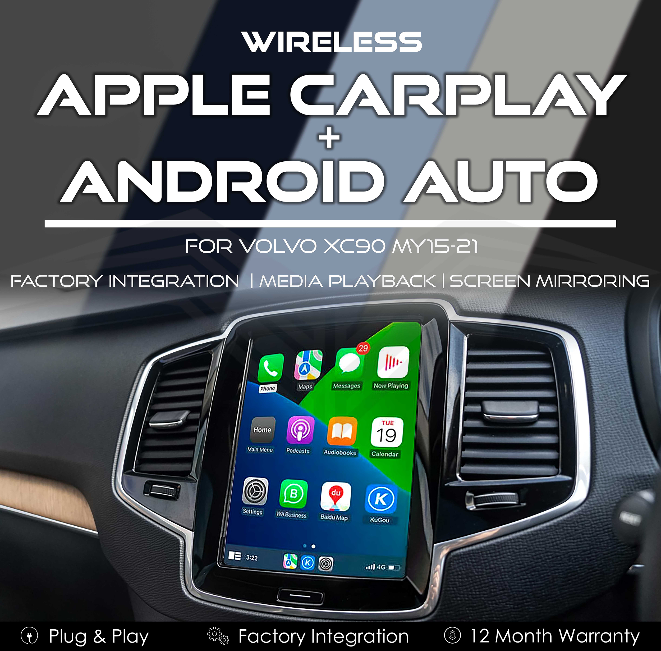 Wireless Apple CarPlay & Android Auto Integration for Volvo XC90 MY15-21