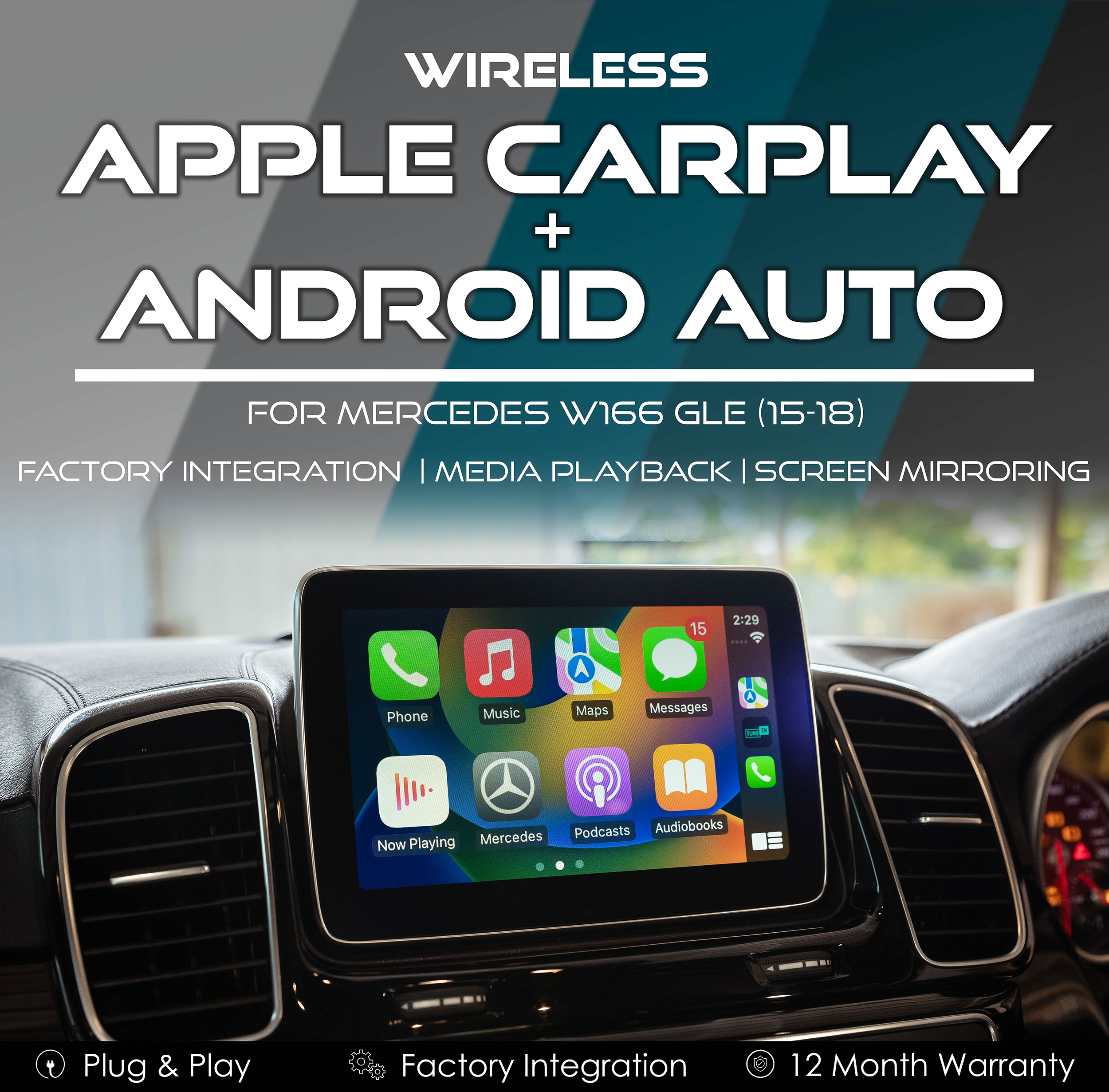 Wireless Apple CarPlay Android Auto Integration for Mercedes W166 GLE