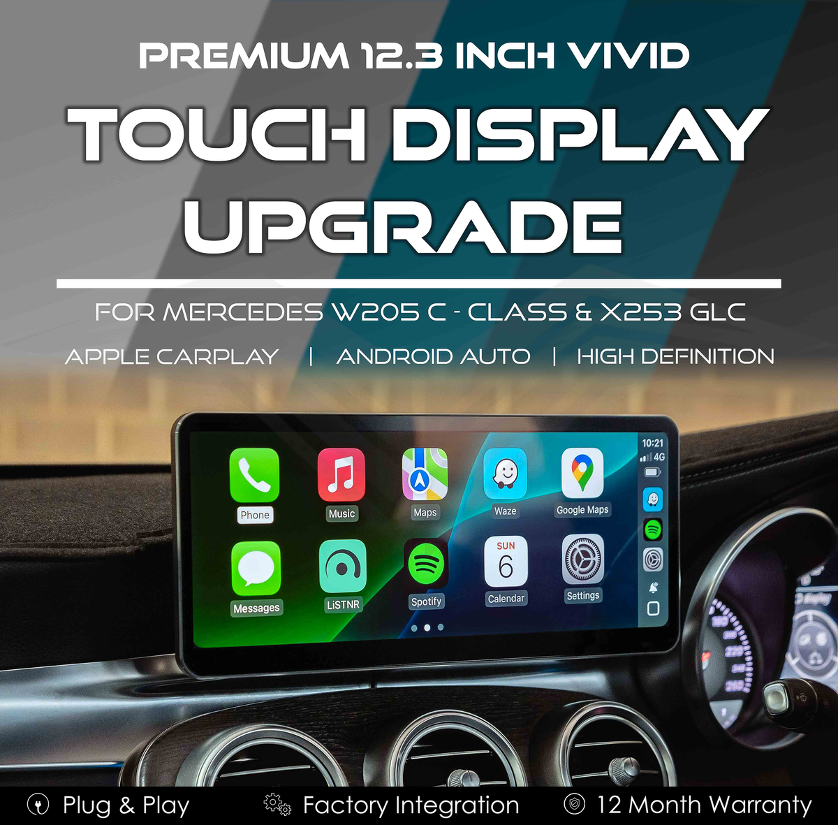 Premium 12.3" Vivid Touch Display with Apple CarPlay & Android Auto fo
