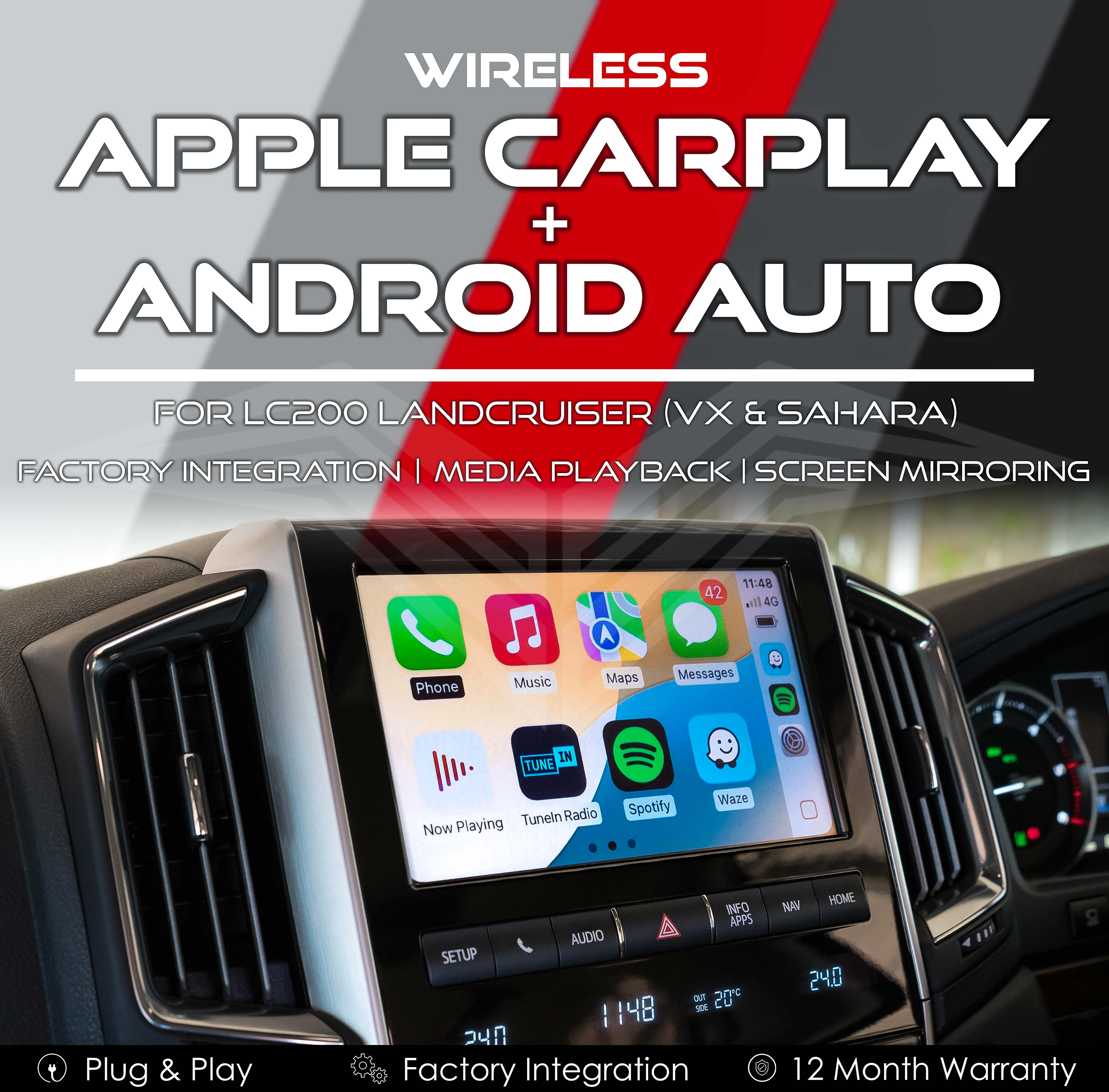 Apple CarPlay & Android Auto Integration for Toyota LC200 LandCruiser VX & Sahara 16-21