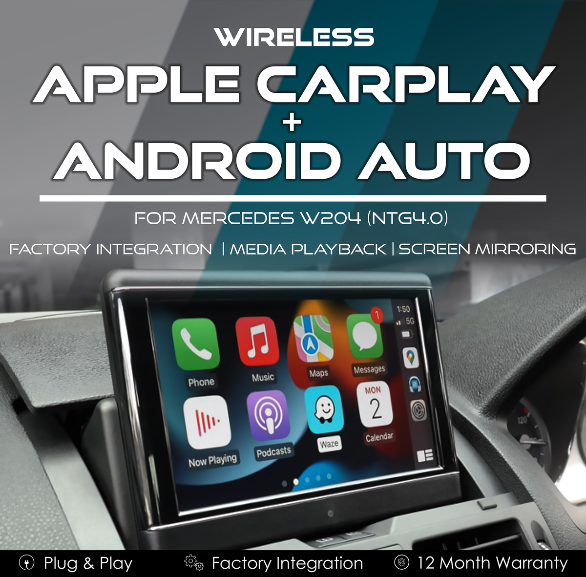 Wireless Apple CarPlay & Android Auto Integration for Mercedes W204 C-
