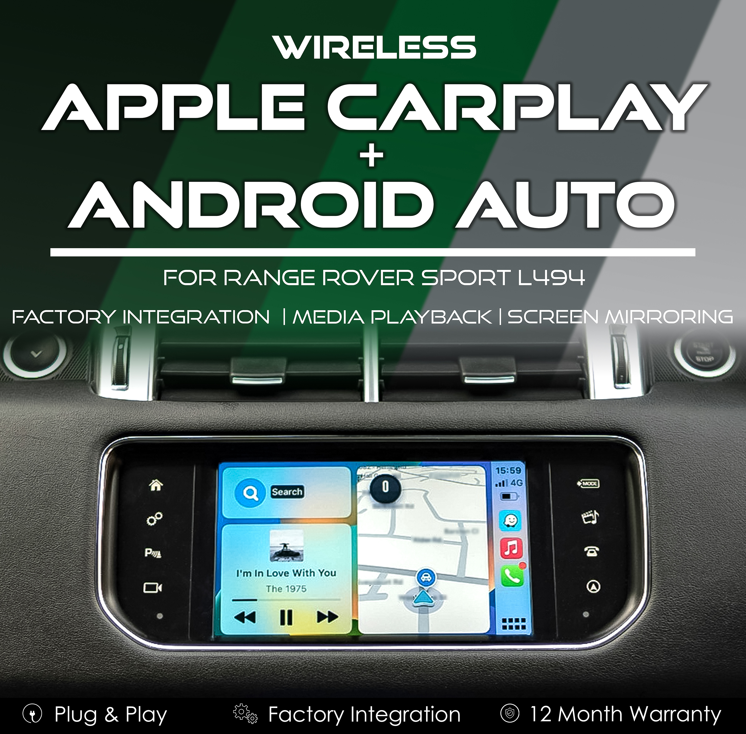 Wireless Apple CarPlay Android Auto Integration for Range Rover L494 Sport