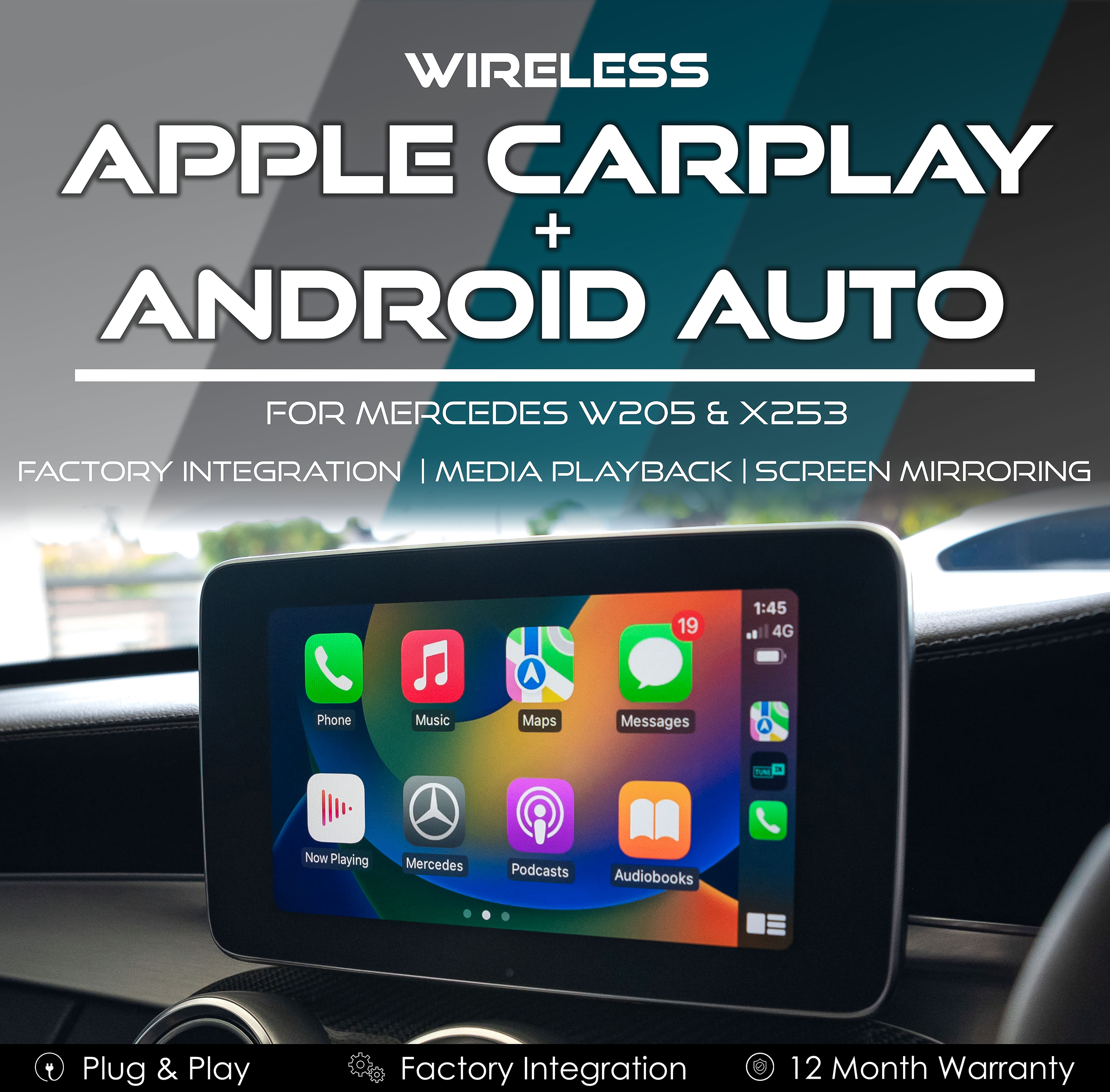Wireless Apple CarPlay Android Auto Integration for Mercedes W205 C-Class & X253 GLC