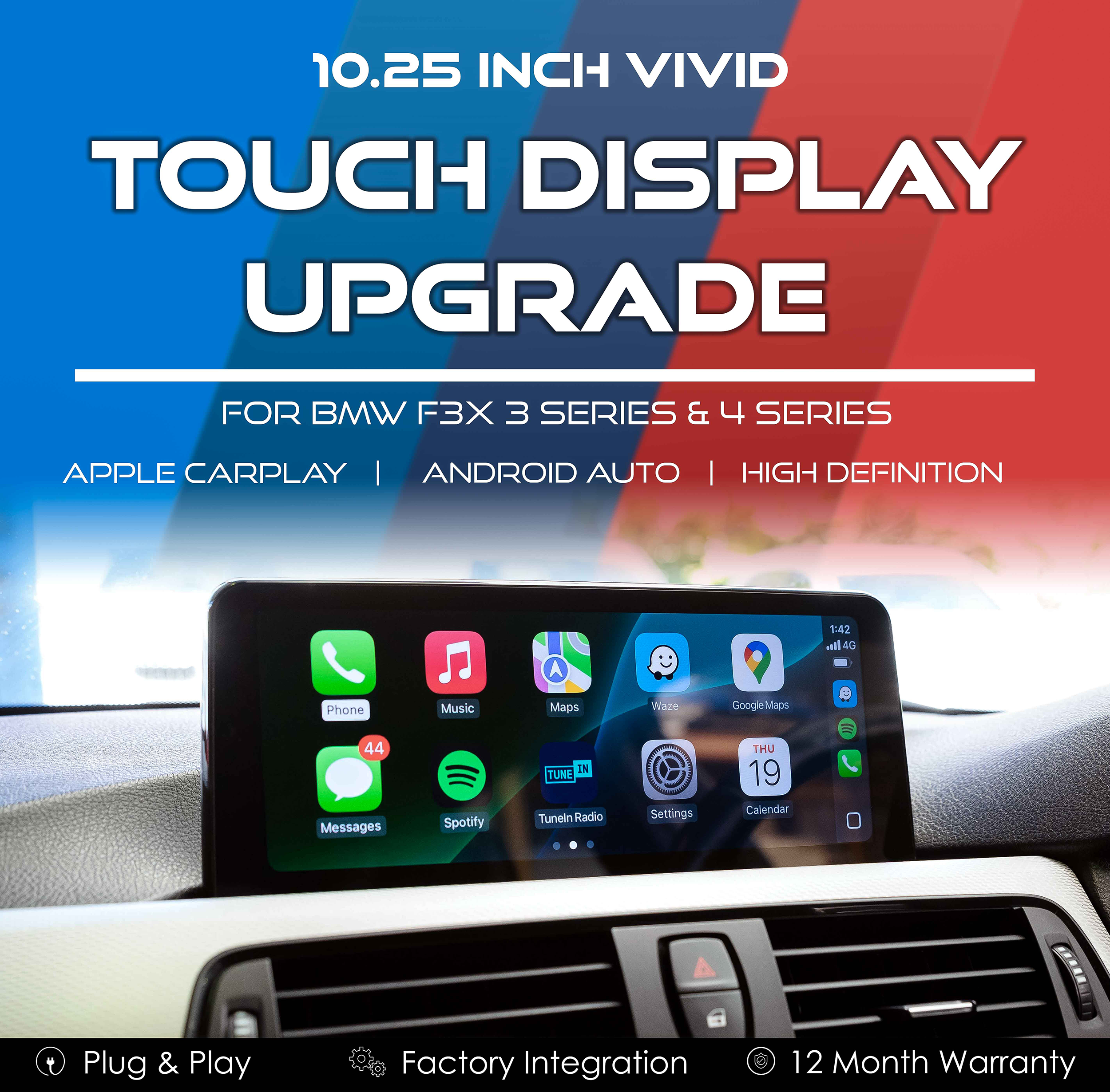 10.25" Vivid Touch Display with Apple CarPlay & Android Auto for BMW F30 3 Series & F32 4 Series
