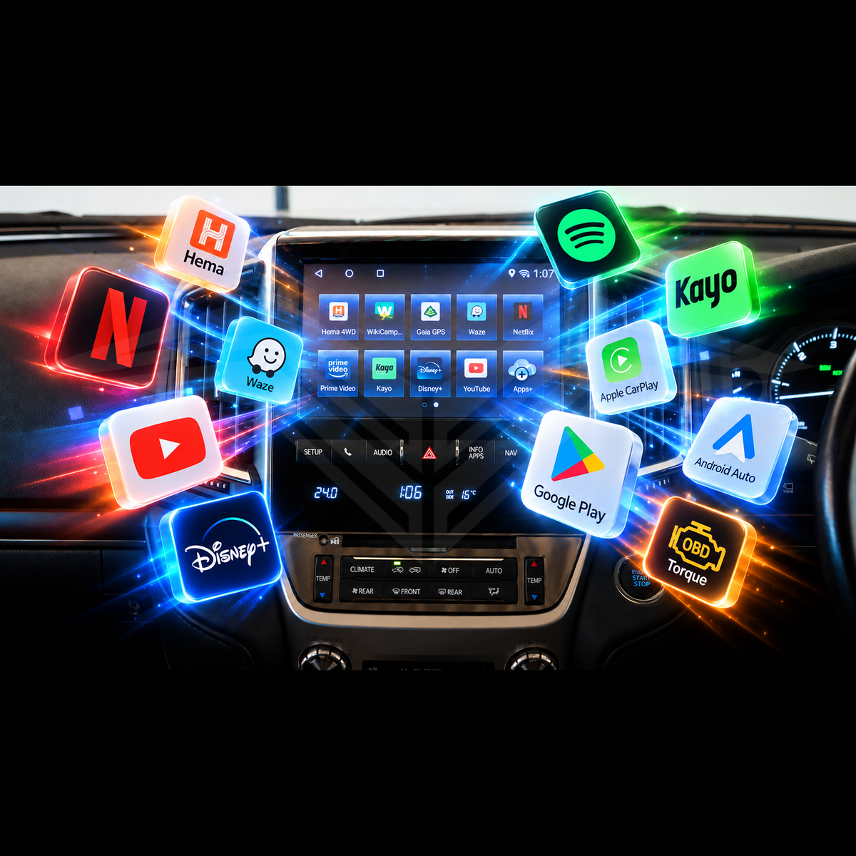 Android Multimedia Interface with Apple CarPlay & Android Auto for Toyota LC200 Landcruiser VX & Sahara 16-21